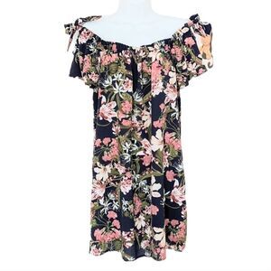 Ripe floral off shoulder navy dress Medium K
